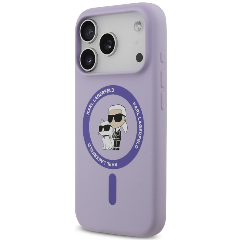 Karl Lagerfeld Silicone Karl&Choupette Ring MagSafe -suojakotelo Apple iPhone 18 Pro / 17 Pro -puhelimelle, violetti