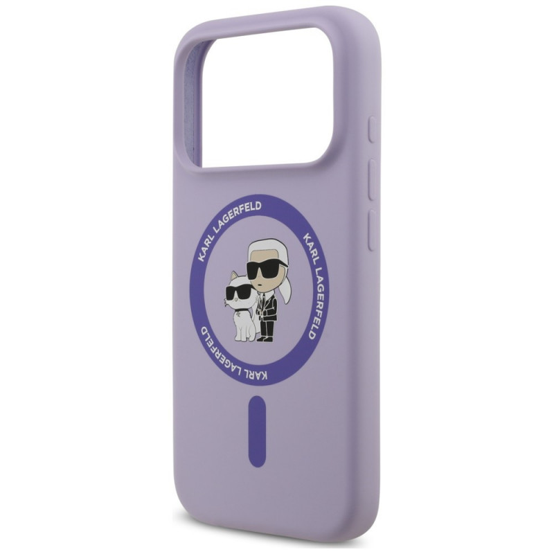 Karl Lagerfeld Silicone Karl&Choupette Ring MagSafe -suojakotelo Apple iPhone 18 Pro / 17 Pro -puhelimelle, violetti