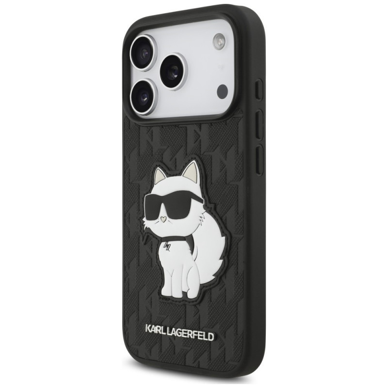 Karl Lagerfeld Saffiano Mono Patch Choupette -kuori Apple iPhone 18 Pro / 17 Pro -puhelimelle, musta