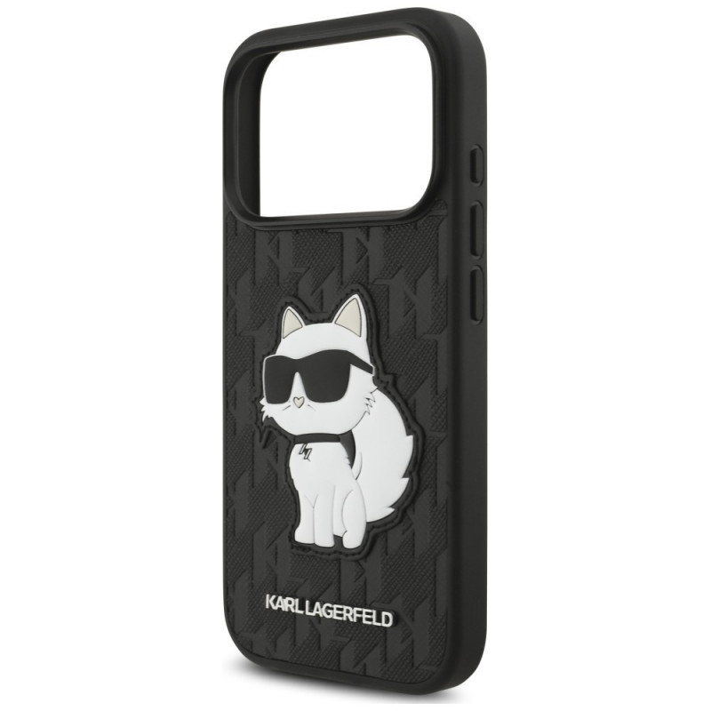 Karl Lagerfeld Saffiano Mono Patch Choupette -kuori Apple iPhone 18 Pro / 17 Pro -puhelimelle, musta