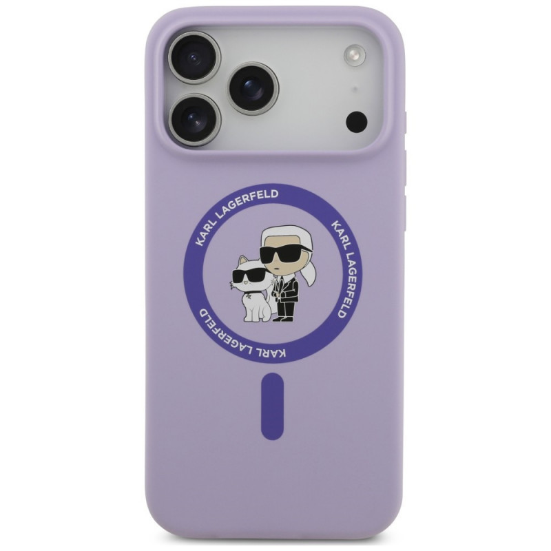 Karl Lagerfeld Silicone Karl&Choupette Ring MagSafe -suojakotelo Apple iPhone 18 Pro Max / iPhone 17 Pro Max -puhelimelle, violetti