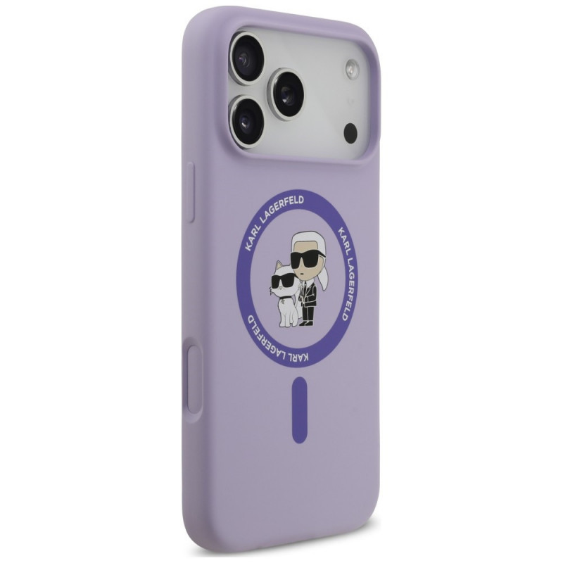 Karl Lagerfeld Silicone Karl&Choupette Ring MagSafe -suojakotelo Apple iPhone 18 Pro Max / iPhone 17 Pro Max -puhelimelle, violetti