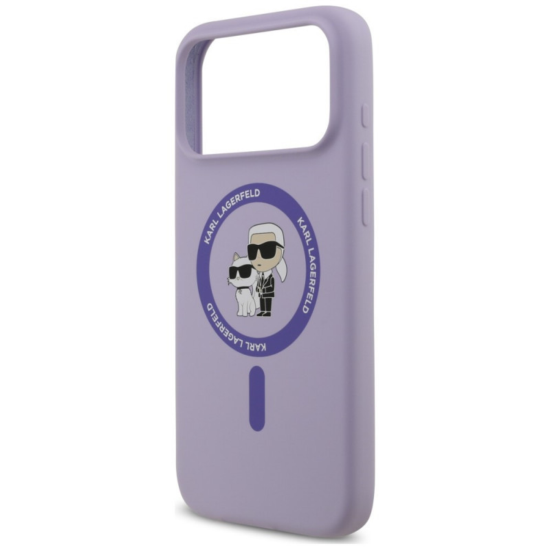 Karl Lagerfeld Silicone Karl&Choupette Ring MagSafe -suojakotelo Apple iPhone 18 Pro Max / iPhone 17 Pro Max -puhelimelle, violetti