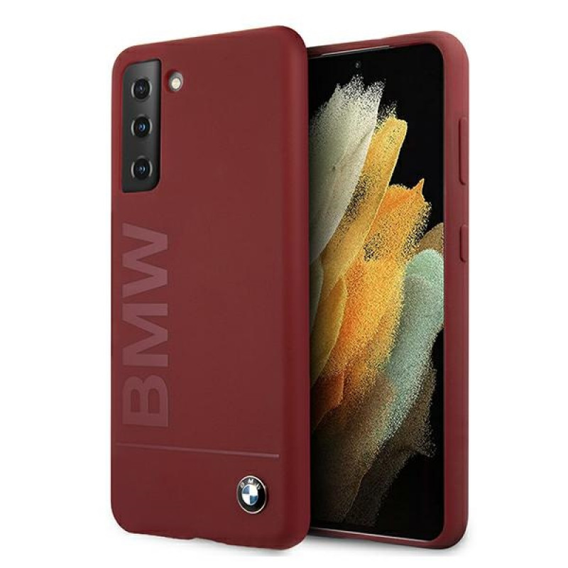 BMW BMHCS21MSLBLRE Silicone Signature Logo -kovakotelo Samsung Galaxy S21+:lle, punainen