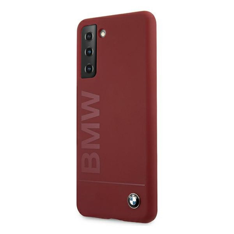 BMW BMHCS21MSLBLRE Silicone Signature Logo -kovakotelo Samsung Galaxy S21+:lle, punainen