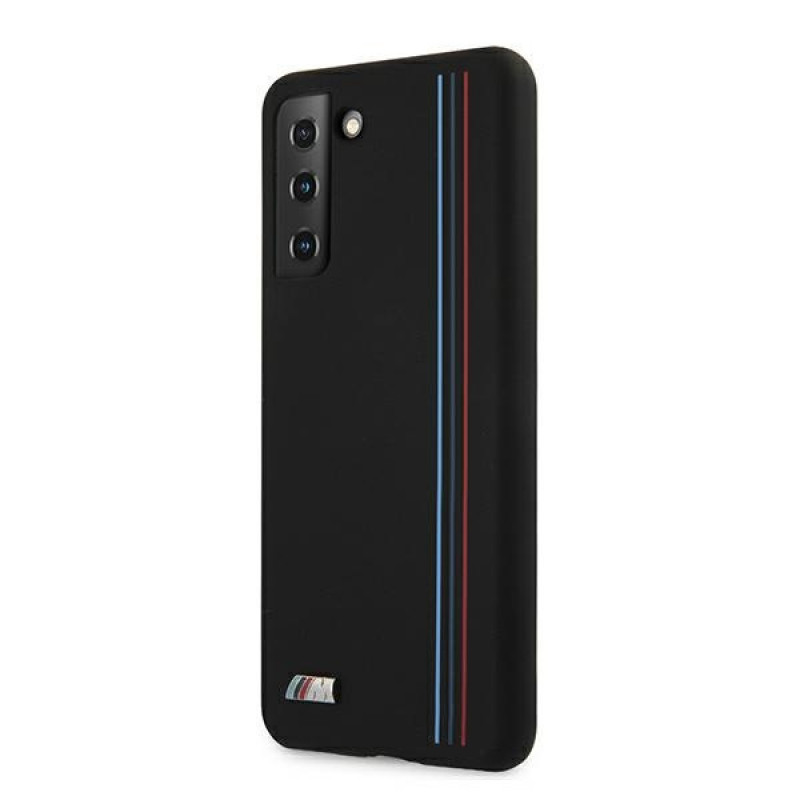 BMW BMHCS21MSIVTBK Silicone Stripes M Collection -suojakotelo Samsung Galaxy S21+:lle, musta