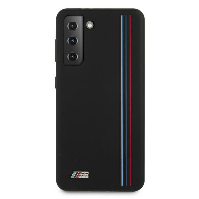 BMW BMHCS21MSIVTBK Silicone Stripes M Collection -suojakotelo Samsung Galaxy S21+:lle, musta