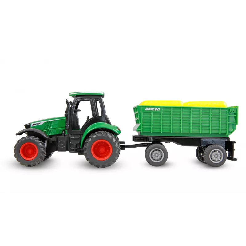 Amewi metallitraktori perävaunulla, 1:64, RTR, vihreä