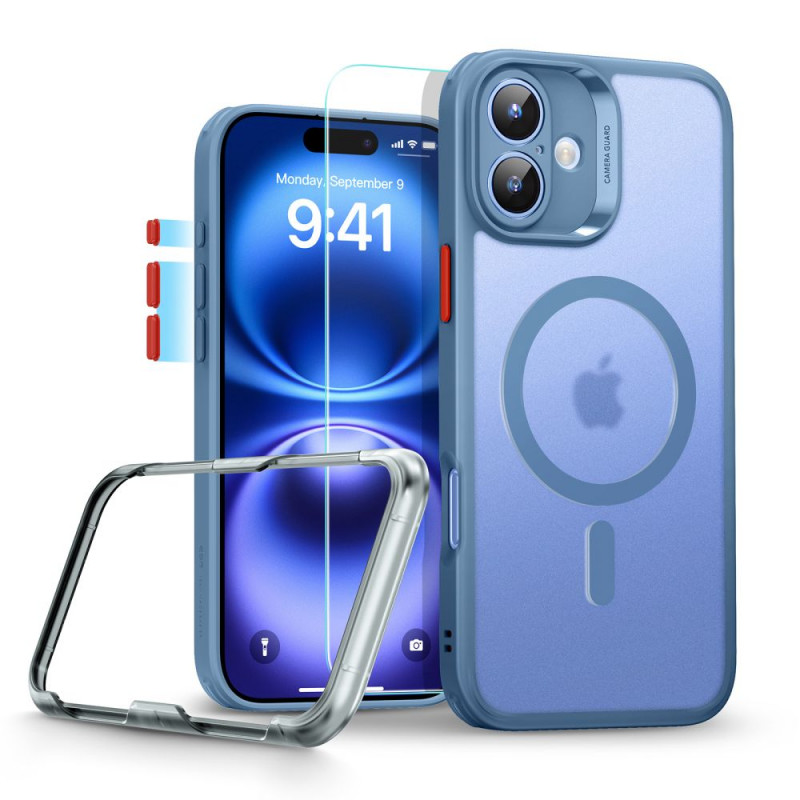 ESR Classic Pro Set HaloLock MagSafe -suojakotelo karkaistulla lasilla Apple iPhone 16 -puhelimelle, huurretun sininen