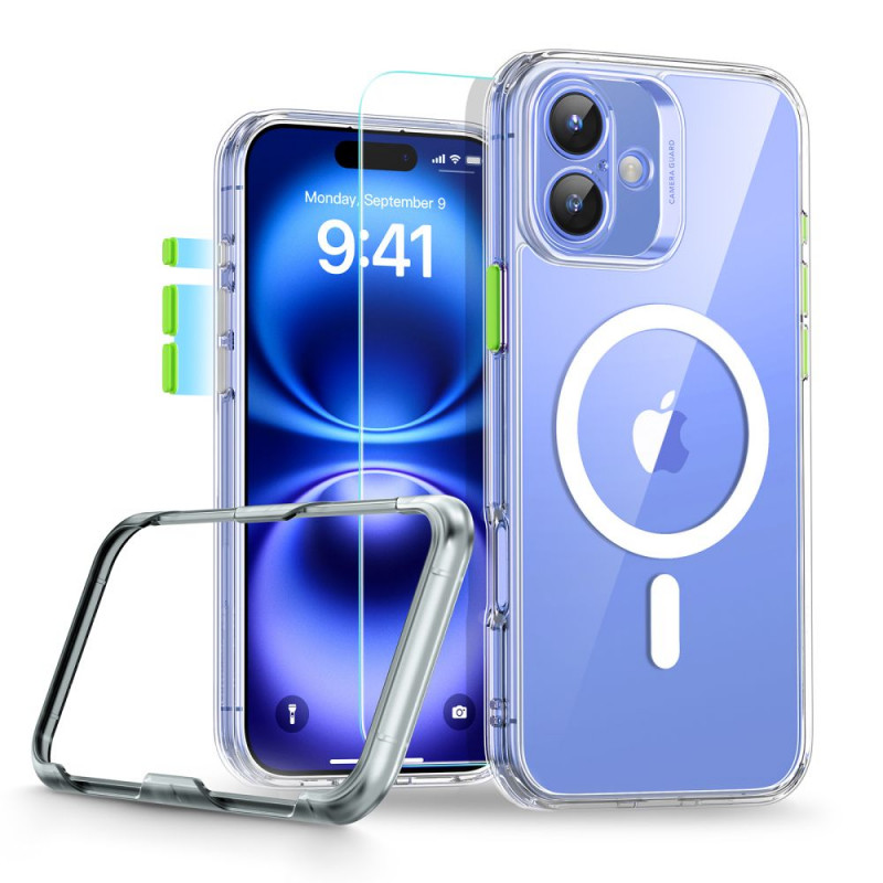 ESR Classic Pro Set HaloLock MagSafe -suojakotelo ja karkaistu lasi Apple iPhone 16 -puhelimelle, kirkas