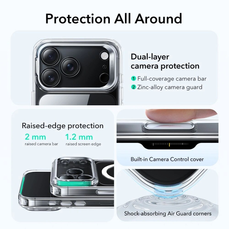 ESR Classic Hybrid Kickstand MagSafe -suojakotelo Apple iPhone 17 Pro Max -puhelimelle, kirkas