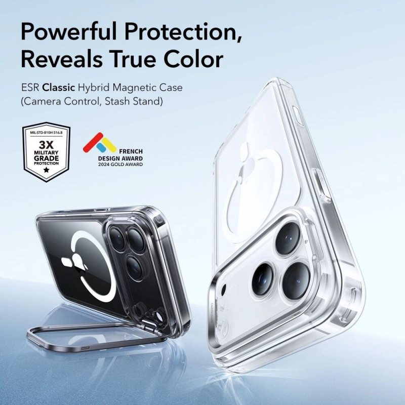 ESR Classic Hybrid Kickstand MagSafe -suojakotelo Apple iPhone 17 Pro Max -puhelimelle, kirkas
