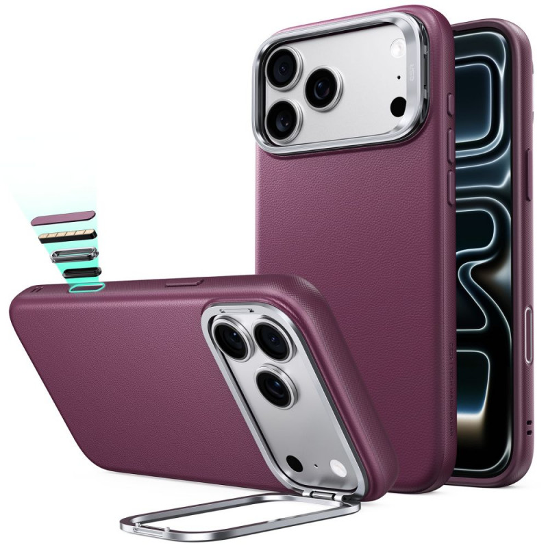 ESR Leather Kickstand MagSafe -nahkakotelo Apple iPhone 17 Pro / 18 Pro -puhelimelle, Deep Burgundy