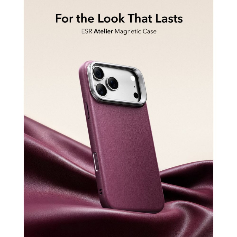 ESR Leather Kickstand MagSafe -nahkakotelo Apple iPhone 17 Pro / 18 Pro -puhelimelle, Deep Burgundy