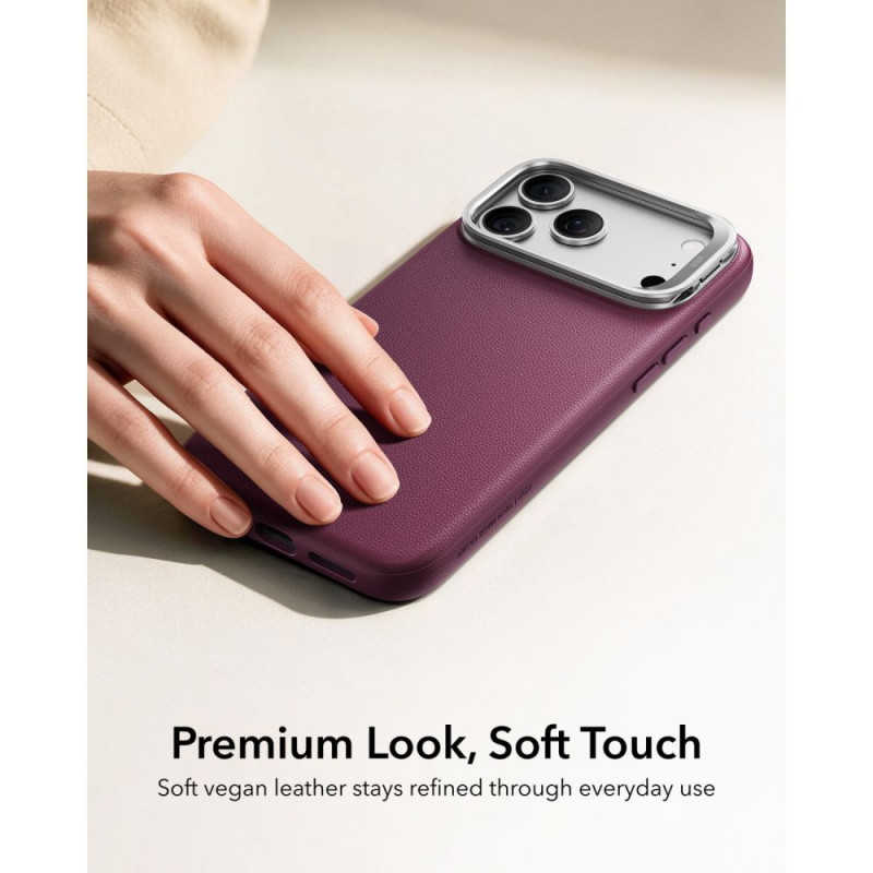 ESR Leather Kickstand MagSafe -nahkakotelo Apple iPhone 17 Pro / 18 Pro -puhelimelle, Deep Burgundy