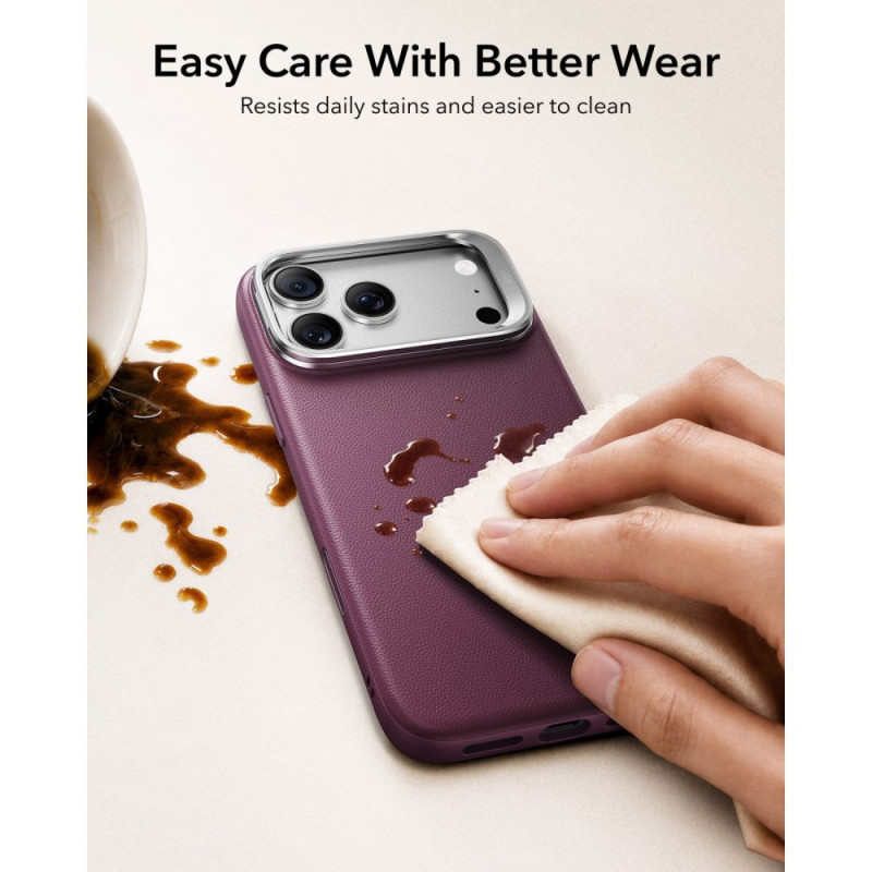 ESR Leather Kickstand MagSafe -nahkakotelo Apple iPhone 17 Pro / 18 Pro -puhelimelle, Deep Burgundy
