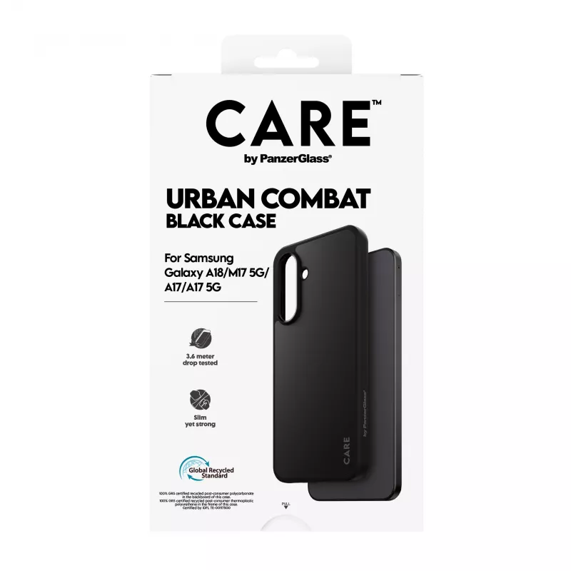 PanzerGlass CARE Urban Combat -suojakotelo Samsung Galaxy A17/A18 -puhelimelle, musta