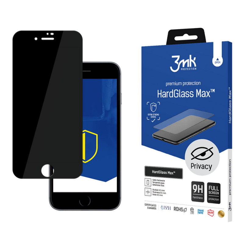 3MK HardGlass Max Privacy karkaistu lasi Apple iPhone 8 -puhelimelle, musta