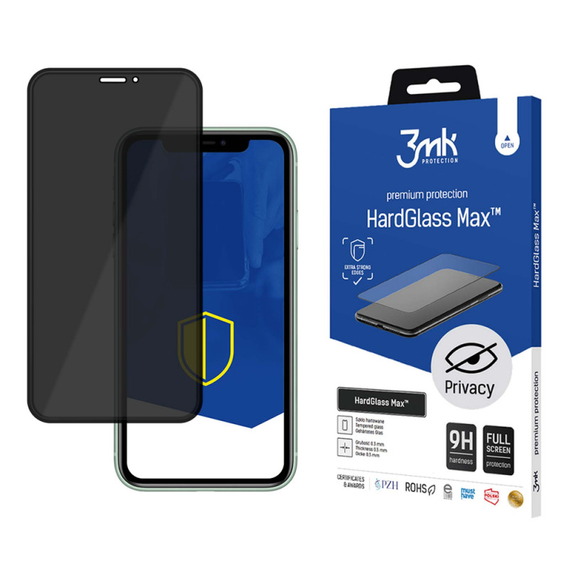 3MK HardGlass Max Privacy karkaistu lasi Apple iPhone 11 Pro Max -puhelimelle, musta