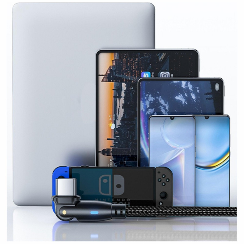 3MK Hyper Cable N-SERIES USB-C - USB-C -kaapeli 180° kääntyvällä liittimellä, 1 m, 100 W, musta