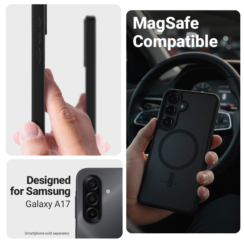 Crong Hybrid Matte Magnetic MagSafe -suojakotelo Samsung Galaxy A17 -puhelimelle, musta