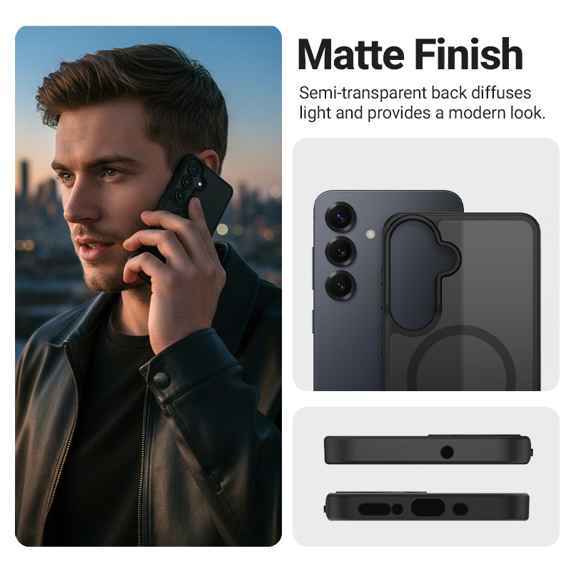 Crong Hybrid Matte Magnetic MagSafe -suojakotelo Samsung Galaxy A17 -puhelimelle, musta