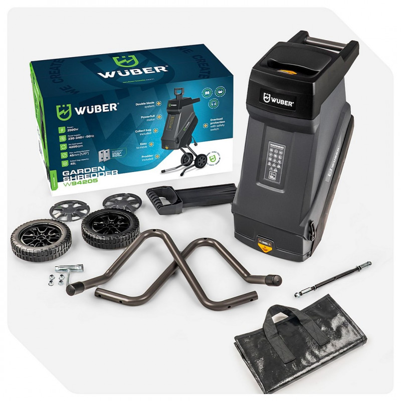 Wuber W94205 sähköinen teräsilppuri oksille, 2500 W, 45 L