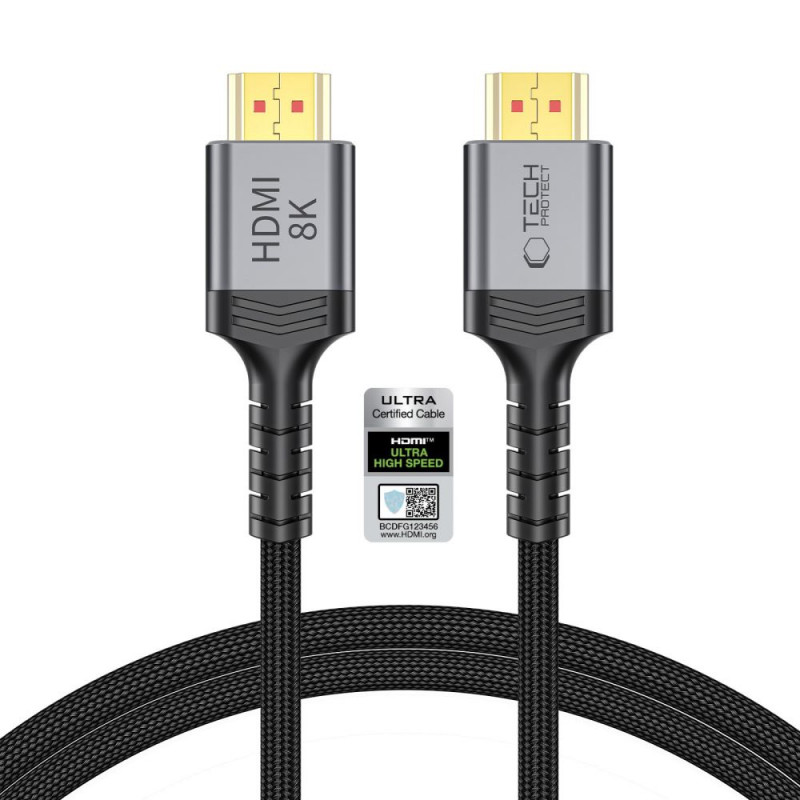 Tech-Protect UltraBoost HDMI 2.1 -kaapeli THP5553, 4K 120Hz, 8K 60Hz, 100 cm, musta