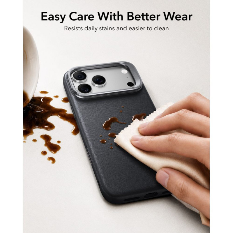 ESR Leather Kickstand MagSafe -nahkakotelo Apple iPhone 17 Pro / 18 Pro -puhelimelle, musta