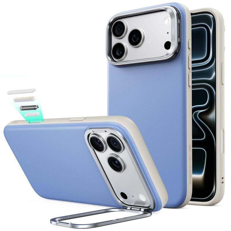 ESR Leather Kickstand MagSafe -suojakotelo Apple iPhone 17 Pro / 18 Pro -puhelimelle, vaaleansininen