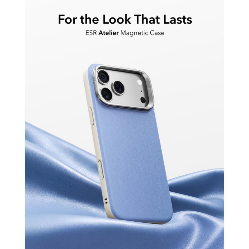 ESR Leather Kickstand MagSafe -suojakotelo Apple iPhone 17 Pro / 18 Pro -puhelimelle, vaaleansininen