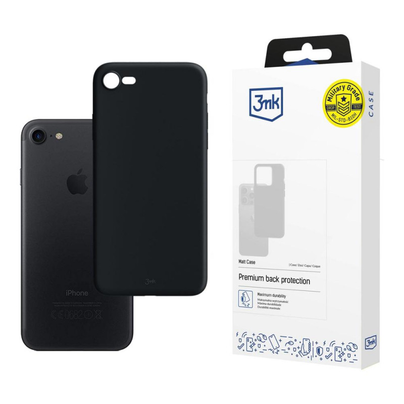 3MK Matt Case Apple iPhone SE 2022/SE 2020/8/7 älypuhelimen kuori, musta