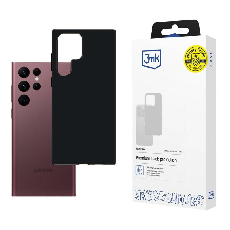 3MK Matt Case -suojakotelo Samsung Galaxy S22 Ultra -puhelimelle (3MK3448BLK), musta