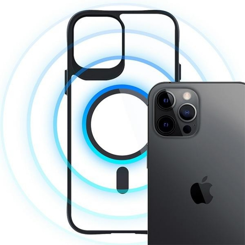 3MK Satin Armor MagCase MagSafe-yhteensopiva suojakotelo Apple iPhone 12 Pro Max -puhelimelle, läpinäkyvä mustalla kehyksellä