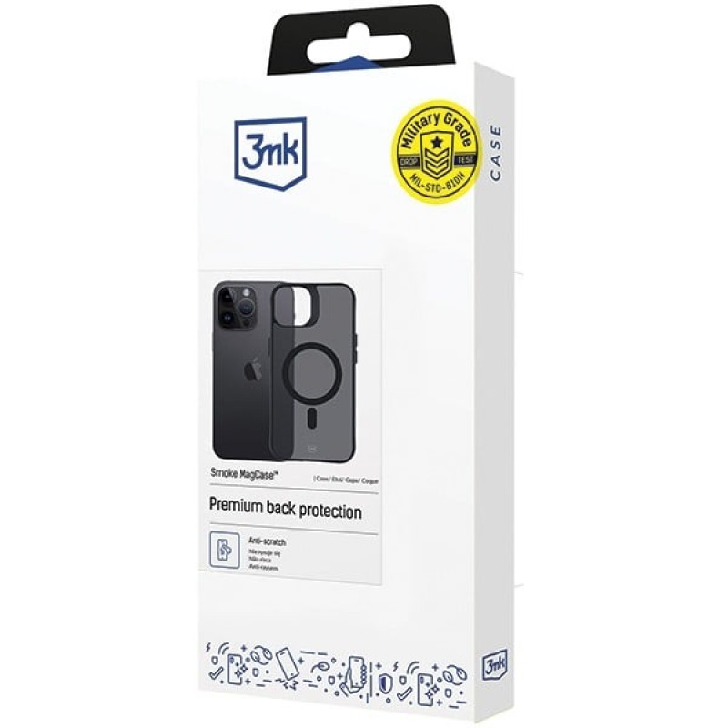 3MK Smoke MagCase MagSafe-yhteensopiva suojakotelo Apple iPhone 14 Pro -puhelimelle, läpikuultava