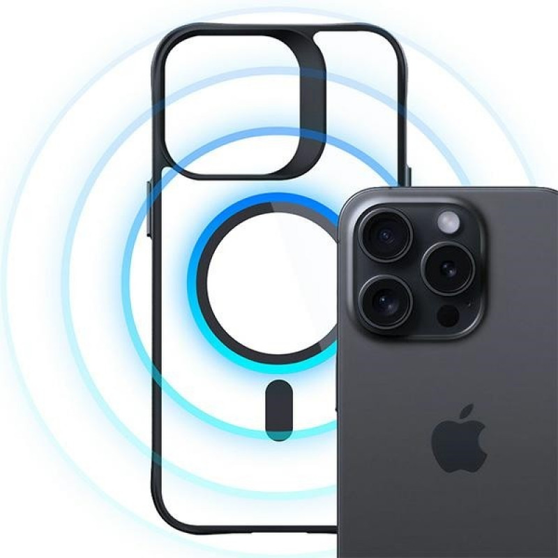 3MK Satin Armor MagCase MagSafe-yhteensopiva suojakotelo Apple iPhone 14 Pro Max -puhelimelle, läpinäkyvä mustalla kehyksellä