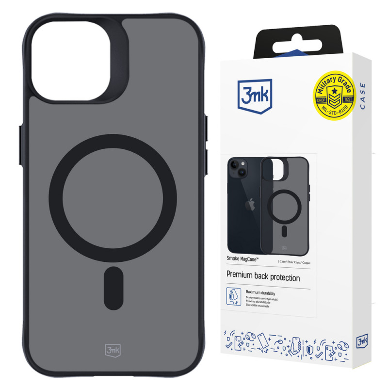 3MK Smoke MagCase MagSafe-yhteensopiva suojakotelo Apple iPhone 14 Plus -puhelimelle, puoliläpäisevä (156062-0)