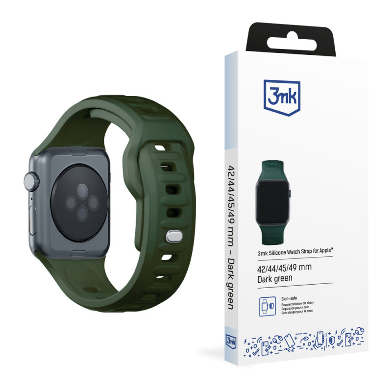 3mk Silikoninen kellonranneke Apple Watch 42/44/45/49 mm, tummanvihreä