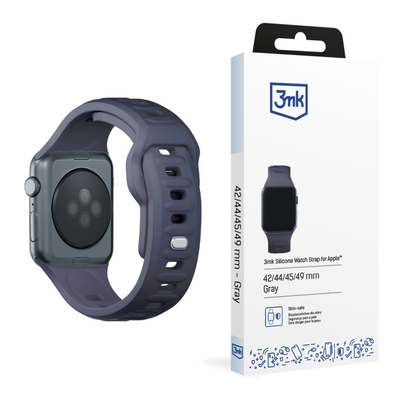 3mk Silicone Watch Strap for Apple Watch 42/44/45/49 mm, harmaa