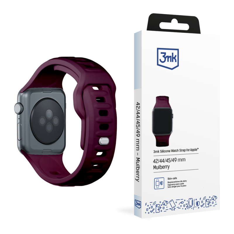 3mk silikoninen kellonranneke Apple Watch 42/44/45/49 mm, mulberry / burgundy