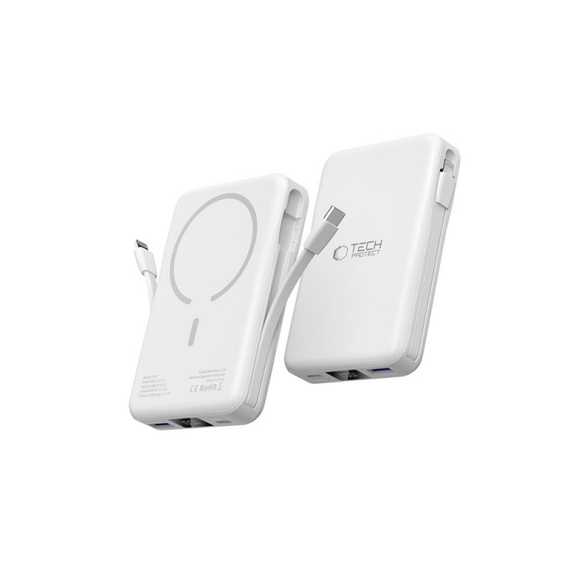 Tech-Protect PB31 LifeMag MagSafe -varavirtalähde 10000 mAh, 15 W, valkoinen