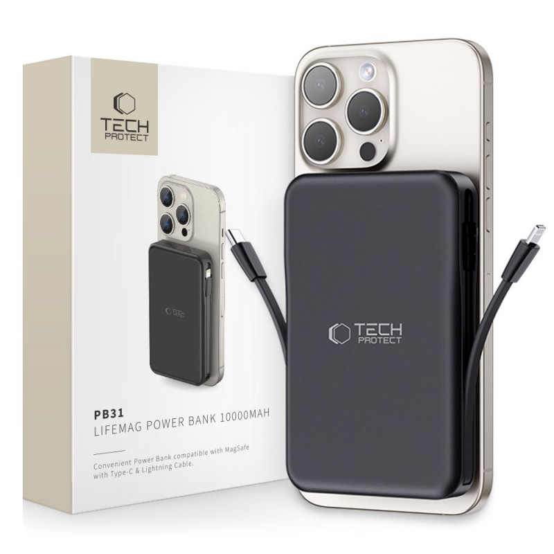 Tech-Protect PB31 LifeMag MagSafe -varavirtalähde 10000 mAh, 15 W, musta