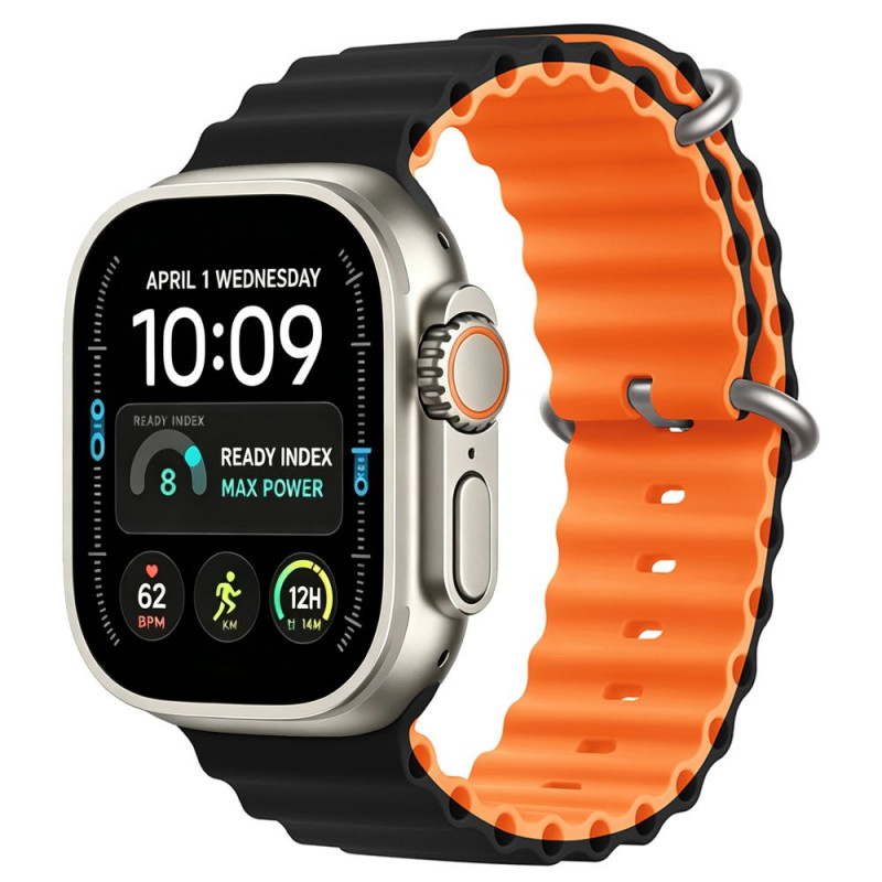 Tech-Protect IconBand Pro -ranneke Apple Watch 4/5/6/7/8/9/SE/Ultra 1/2 (42/44/45/49 mm), musta/oranssi