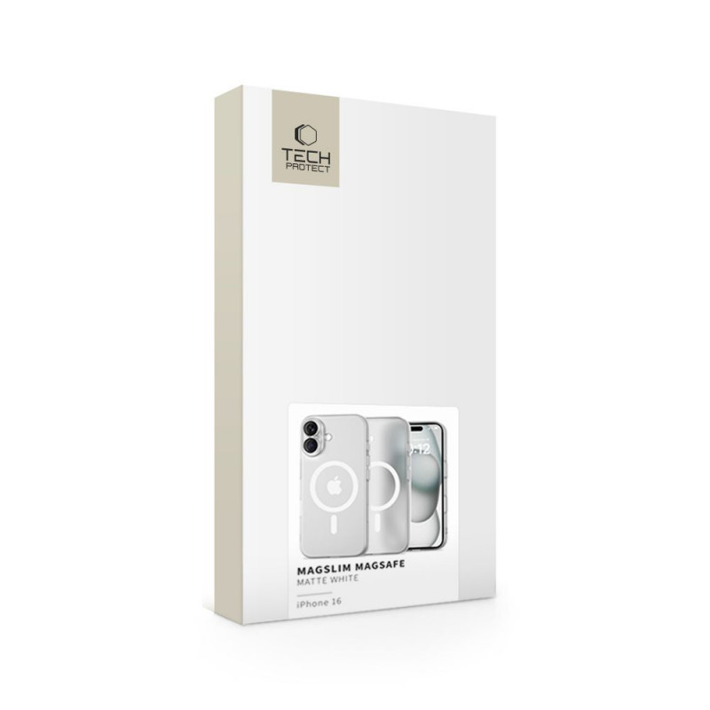 Tech-Protect MagSlim MagSafe -suojakuori Apple iPhone 16:lle, matta/valkoinen