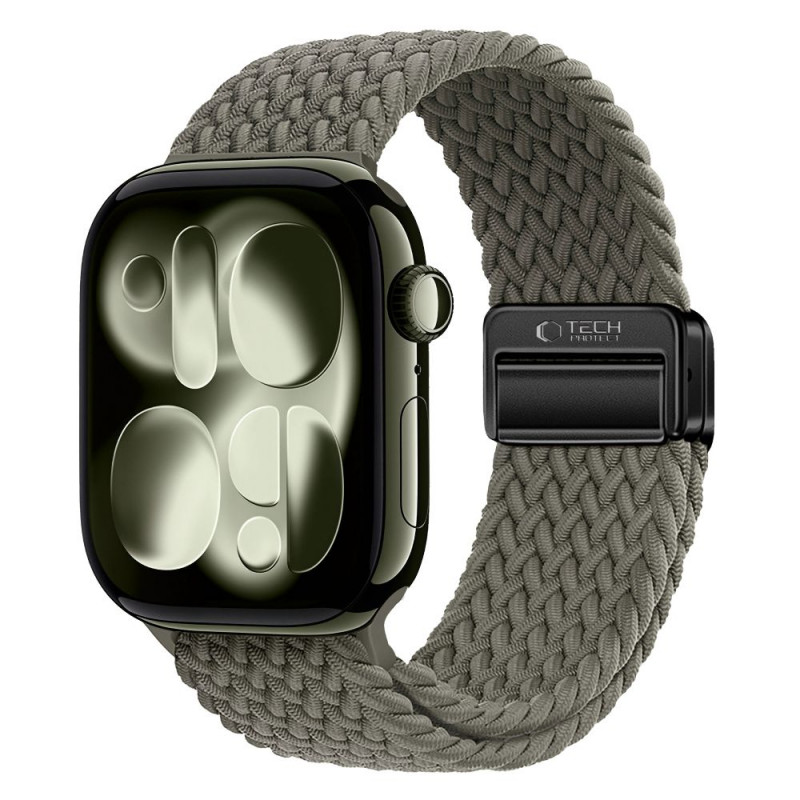 Tech-Protect Nylonmag -ranneke Apple Watch 4/5/6/7/8/9/SE/Ultra 1/2 -kelloille, 42/44/45/49 mm, oliivinharmaa
