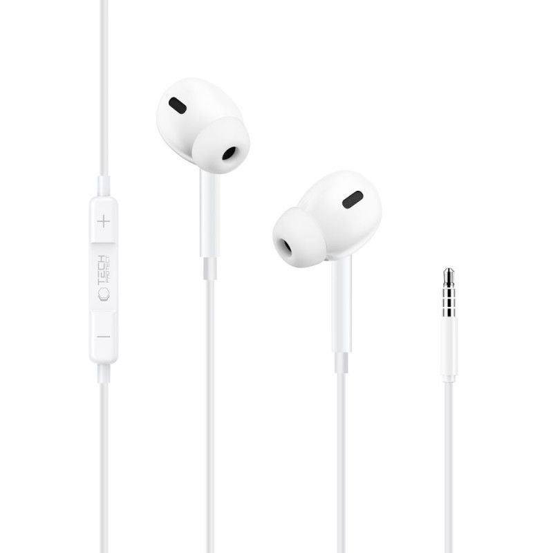 Tech-Protect Ultraboost Core G3 Mini Jack 3,5 mm langalliset nappikuulokkeet, valkoinen