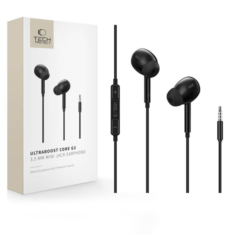 Tech-Protect Ultraboost Core G3 Mini Jack 3,5 mm:n langalliset nappikuulokkeet, musta