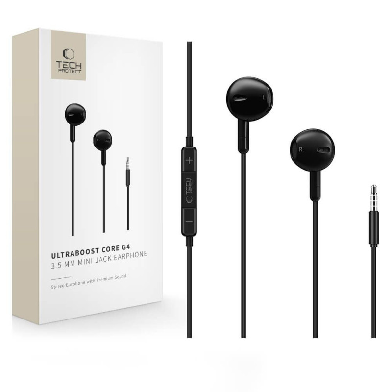 Tech-Protect Ultraboost Core G4 Mini Jack 3,5 mm:n langalliset nappikuulokkeet, musta