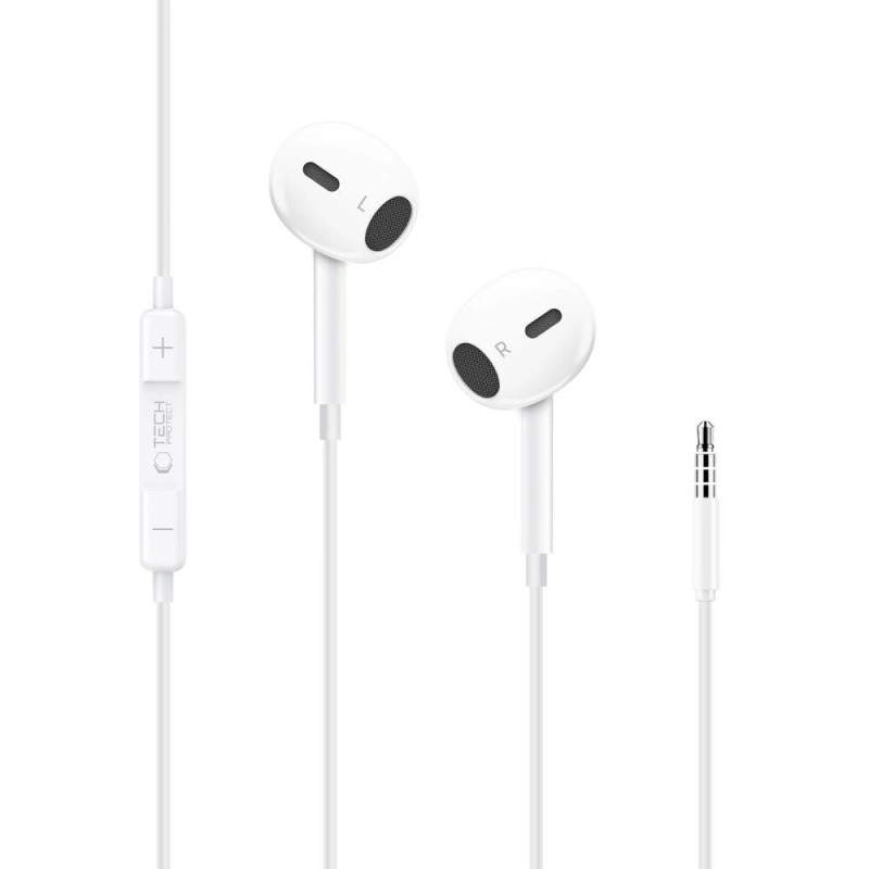 Tech-Protect Ultraboost Core G2 Mini Jack 3,5 mm langalliset nappikuulokkeet, valkoinen
