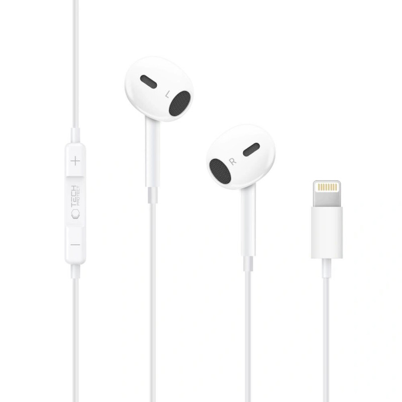 Tech-Protect Ultraboost Core G2 Lightning -langalliset nappikuulokkeet, valkoinen (THP4681)
